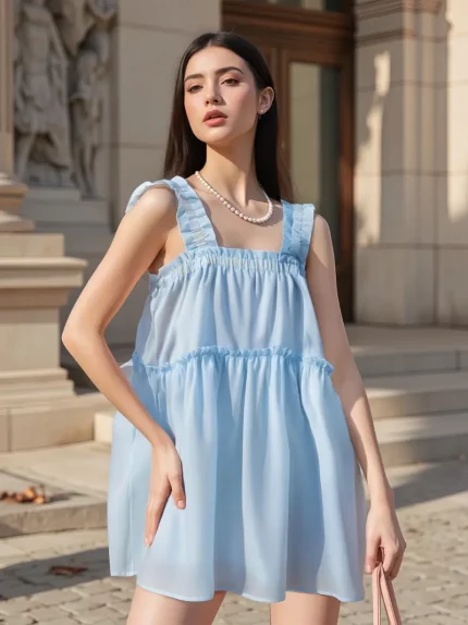 Women'S Light Blue Sleeveless Slip Dress - Casual Summer Mini Dress
