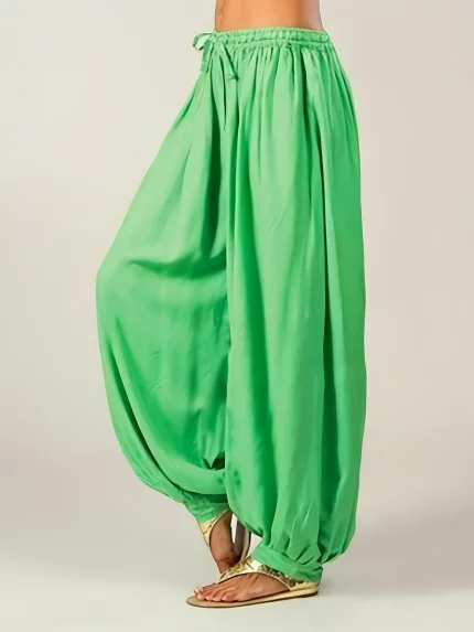 Women Loose Pants, Long Solid Color Pleated Drawing Straps Wide Elastic