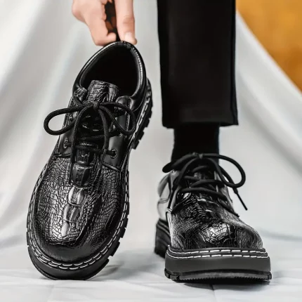 Men'S British Style Casual Sneakers - Low-Top Lace-Up with Crocodile