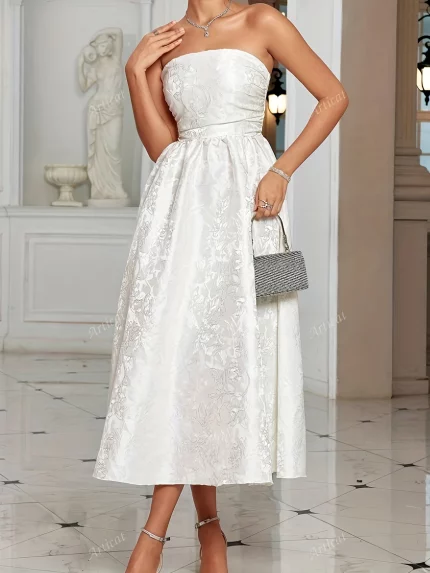 Women's Elegant Off-Shoulder Backless Strapless Bandage Bodycon Party Dress - Long Formal Gown