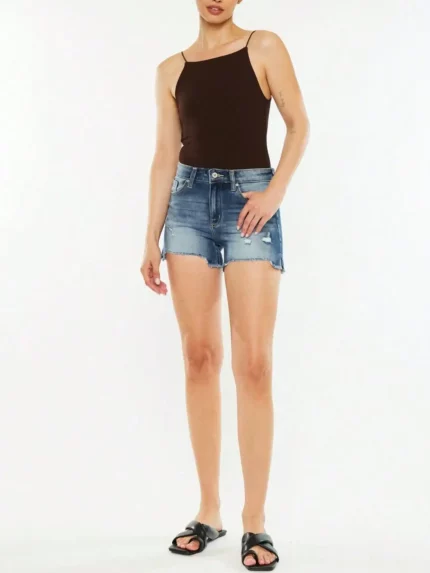 Women's Casual Denim Shorts Essential Distressed Jean Shorts Dark Wash