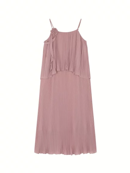 MOHOMO Women'S Sleeveless Ruched Midi Dress with 3D Floral