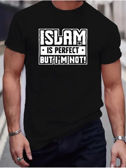 Plus Size Men's "ISLAM" Graphic Print T-Shirt - Bohemian Style Loose Fit