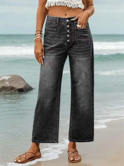 Fashionable And Versatile New Straight-leg Nine-point Wide-leg Jeans
