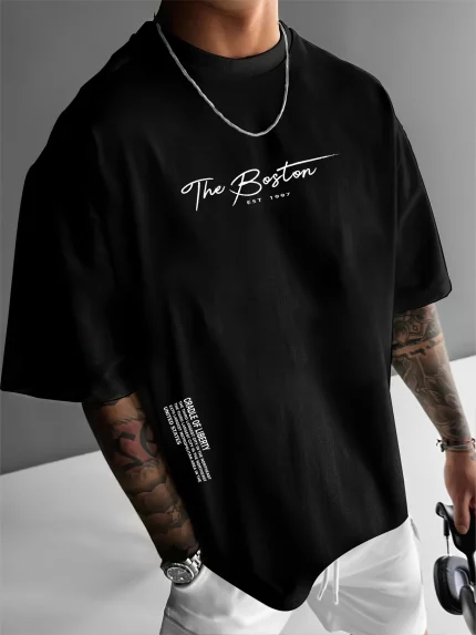 Men's 100% Short Sleeve T-Shirt with Bold "THE BOSTON" Graphic