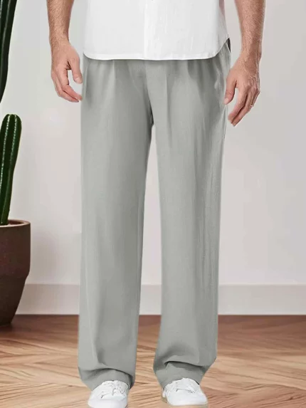 Men Straight Leg Pants Fashion Solid Color Travel Casual Pants Trousers