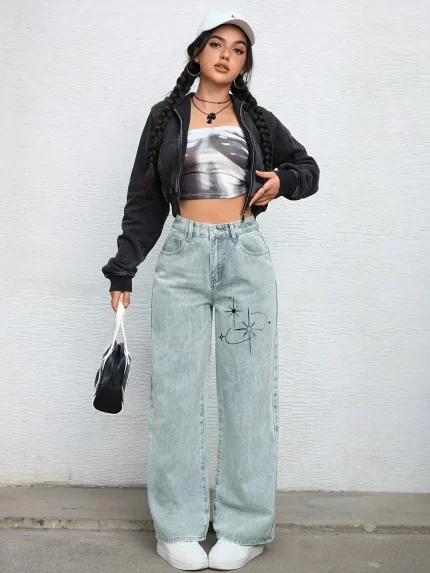 Women's High Waist Butterfly Embroidered Jeans - Sweet And Spicy