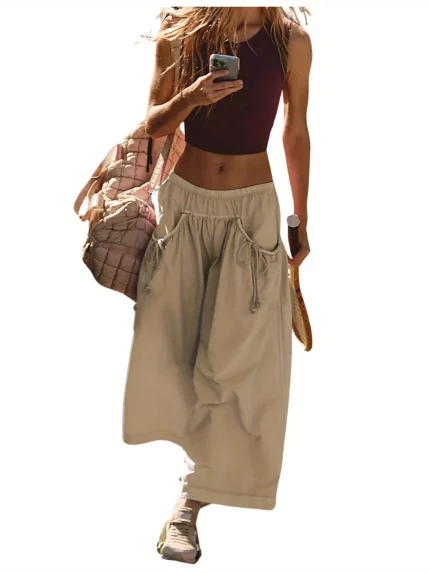 Women'S Casual Wide Flared Pants - High-Waisted, Loose Fit, Lightweight