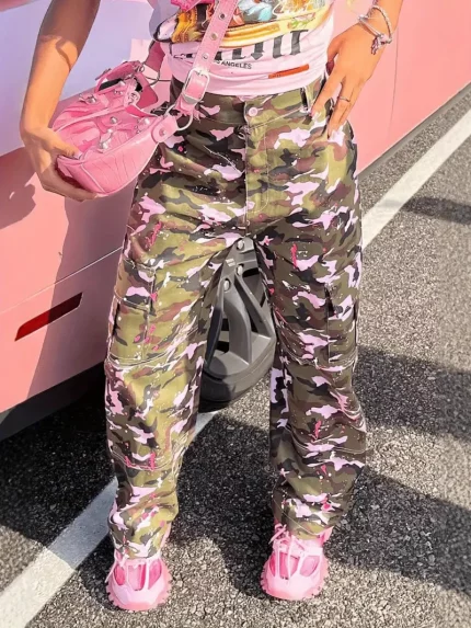 Women'S High-Waisted Camo Pants - Slim Fit Side Pocket Stretch Fabric