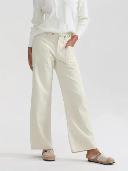 Women'S Cotton Blend Straight Leg Faux Denim, Casual Style, Solid Color