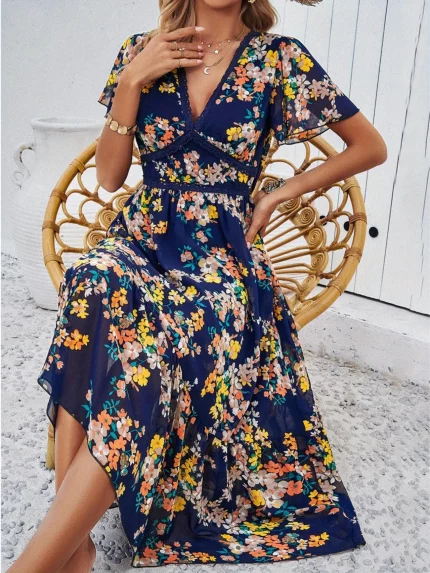 Women'S Printed High Waist Dress-Women'S Spring And Summer