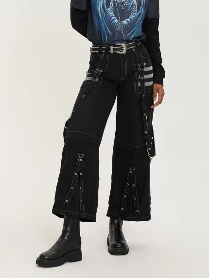 Women's Vintage-Inspired Cargo Jeans with Striped Zipper Detail, Loose Fit