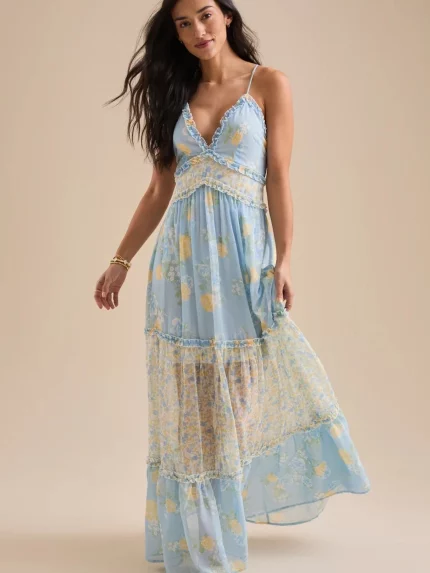 Women's Y2K Floral Print Beach Dress - Strappy One-Shoulder Maxi Sundress
