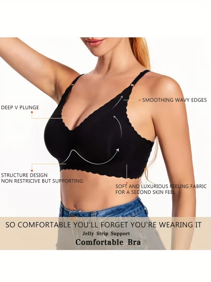 4-Pack Seamless Wireless Bras for Women - Polyamide Knit Camisole with Scallop Trim