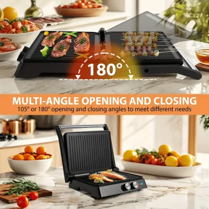 3-in-1 Electric Indoor Grill & Panini Press - Heavy-Duty Non-Stick