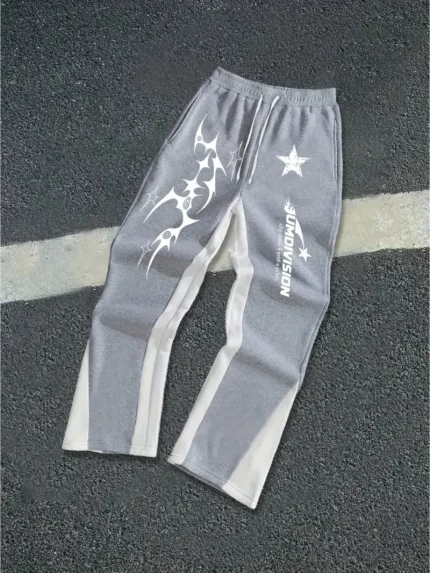 Men'S Slim-Fit Streetwear Joggers with Star Print, Contrast Color Block Design
