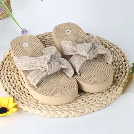 Women's Breathable EVA Flat Sandals with Bow Detail - Lightweight
