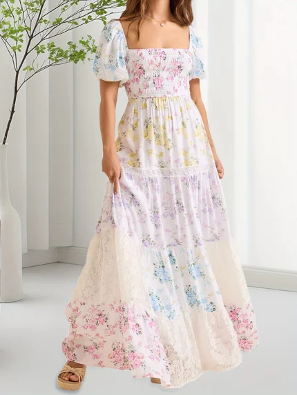 Women Summer Beautiful Colorful Floral Print A-line Dress Casual