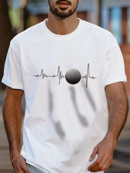 Men's Heavyweight 100% Cotton T-Shirt - Heartbeat Line & Sphere Graphic Tee