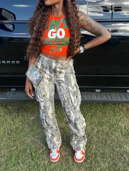 Women'S High-Waist Camo Jumpsuit with Pockets - Loose Fit