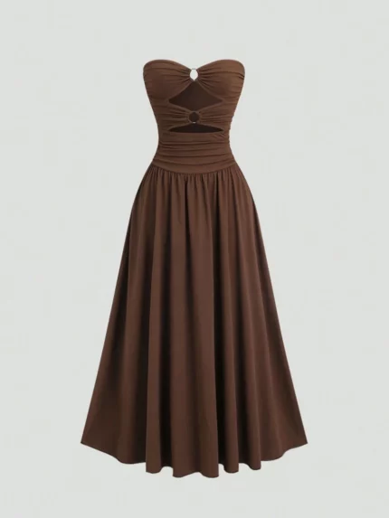 Elegant Brown A-Line Maxi Dress for Women - Sleeveless
