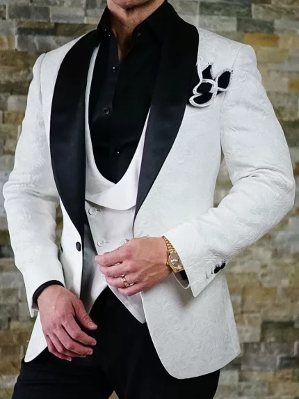 Three Piece Men'S Suit Slim Fit Tailcoat Elegant Pattern Print Suitable for Men'S