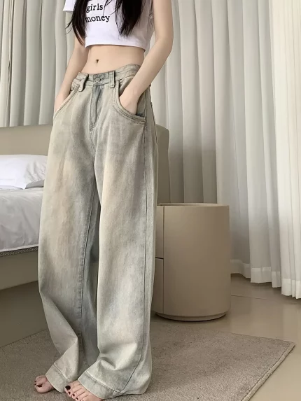 Women's Vintage Y2K Distressed High-Waist Jeans - Non-See-Through