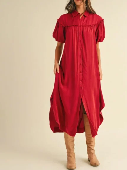 Womens Casual Victorian Romantic Chic Frayed Trim Pleated
