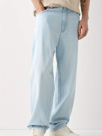 Men's Relaxed Fit Stretch Denim Jeans - Casual Straight Leg Pull-On Trousers