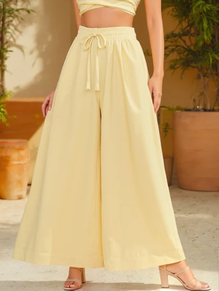 Women's Elegant Non-Stretch Wide-Leg Pants - Formal to Casual