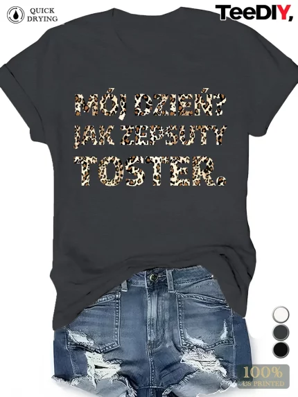 teediy Women's Funny "My Day Like a Broken Toaster" Graphic T-Shirt - Dark Grey