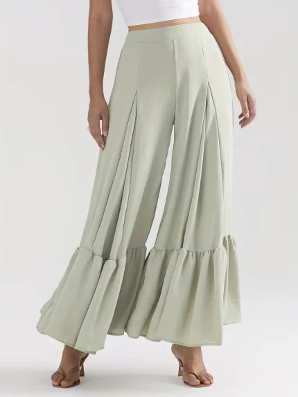 Elegant Wide Leg Palazzo Trousers for Women, Polyester 100%, Solid