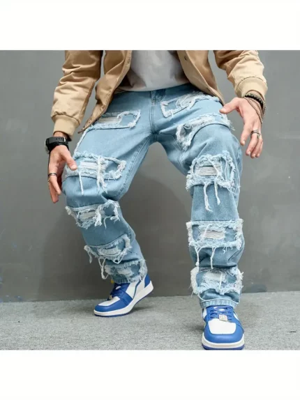 1pc Men's New Arrival Knee Ripped Stretch Casual Jeans - Slim