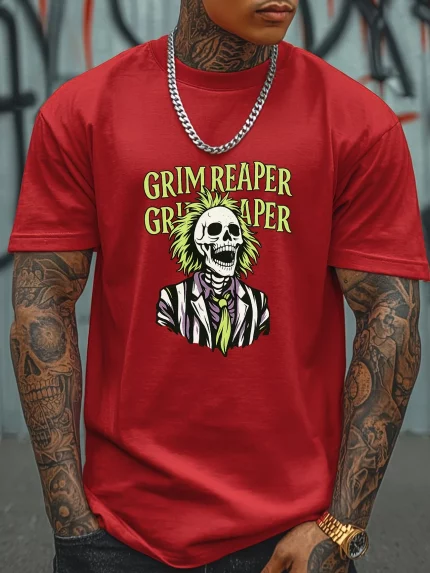 Beetlejuic Men's & Women's Short Sleeve T-Shirt - Grim Reaper & Skull Graphic