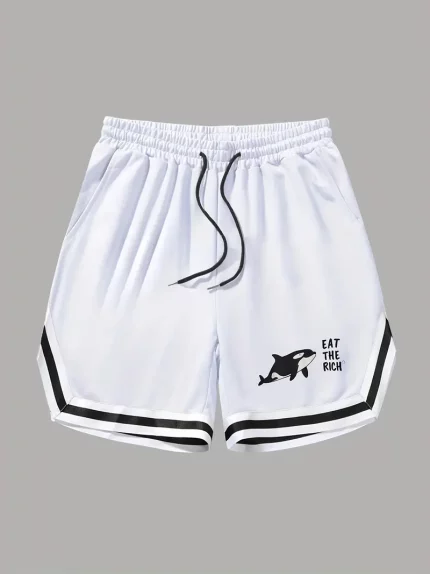 Men'S Casual Loose Fit Color Block Shorts with Geometric Pattern, Elastic